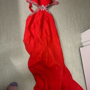 Sherri Hill Red Prom Dress with Silver Accents